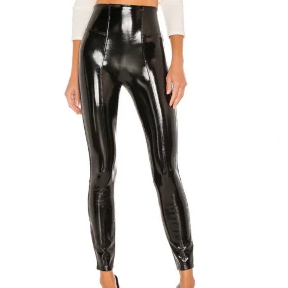 Spanx Faux Patent Leather Leggings Black Size Small